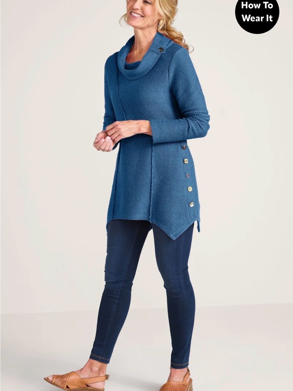 Soft Surroundings Breakwater Pullover Textured Cowl Neck Tunic Sweater